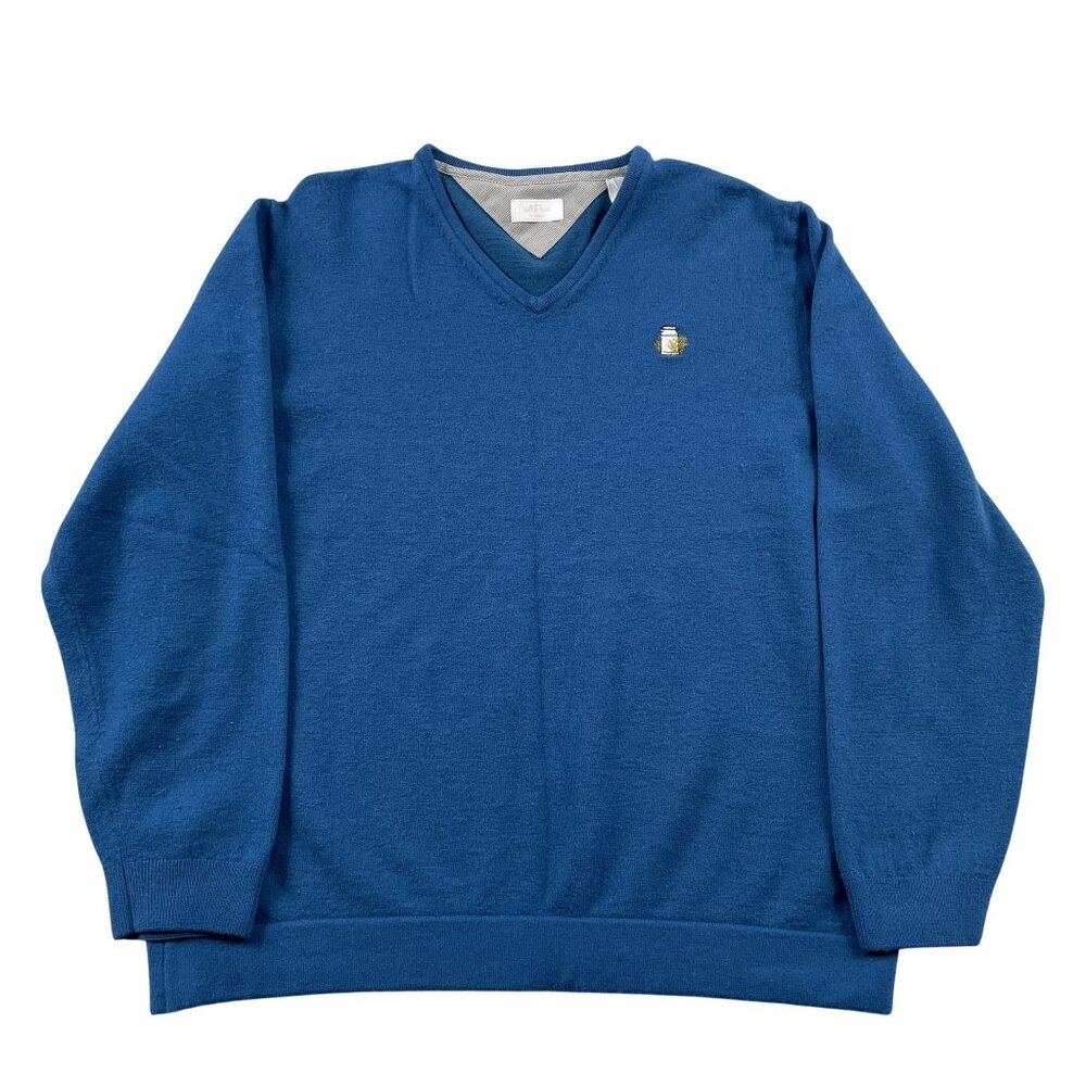 Adidas AdiPure Sweater‎ Mens XL Blue Wool Cotton VNeck Pullover